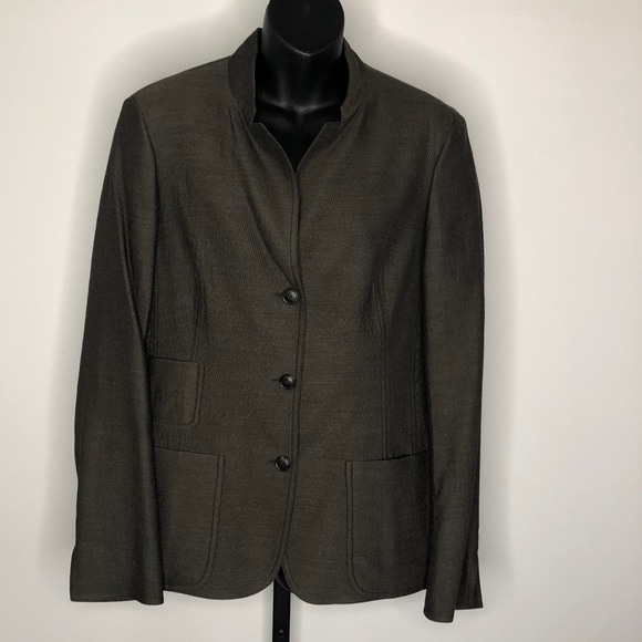 Akris Brown Slip Pocket 3 Button 65% Wool / 31% Mulberry Silk Jacket 10